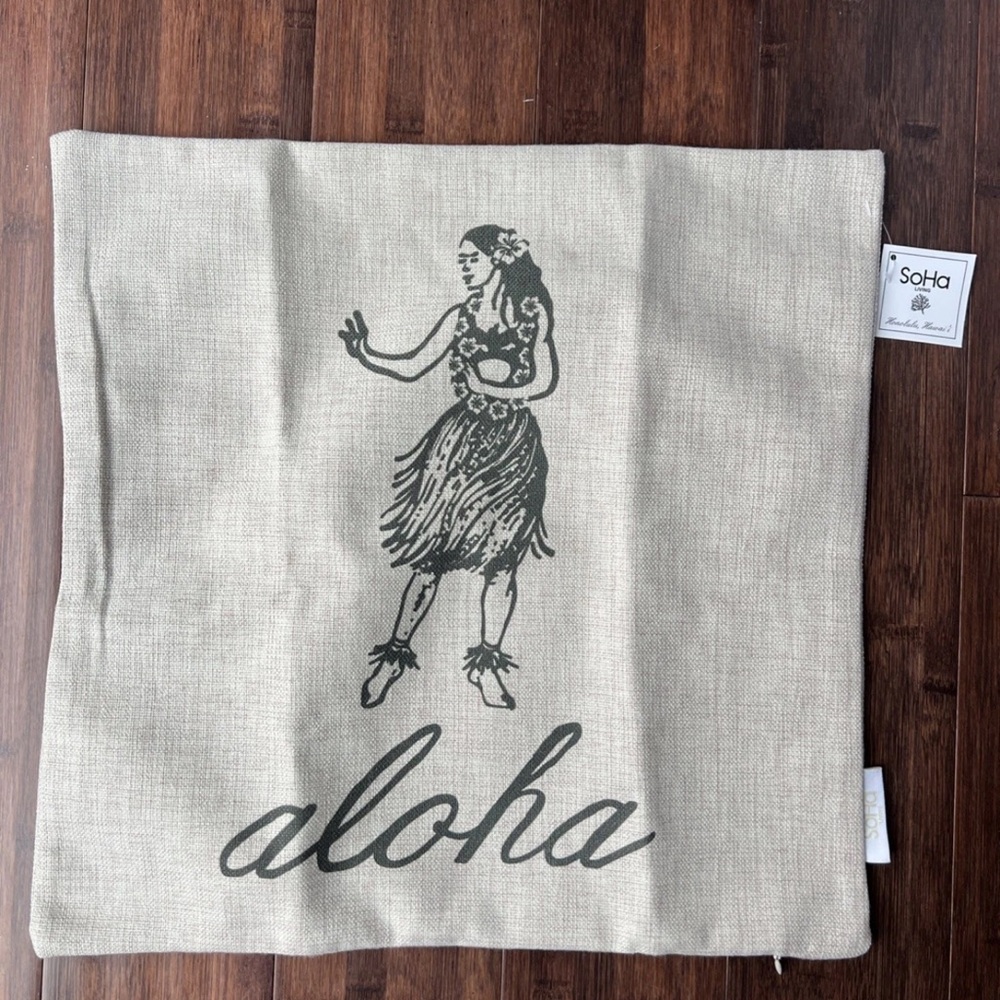 NWT SoHa Living Hula Girl Aloha Pillow Cover 18 x 18” -Island Hawaiian Vibes